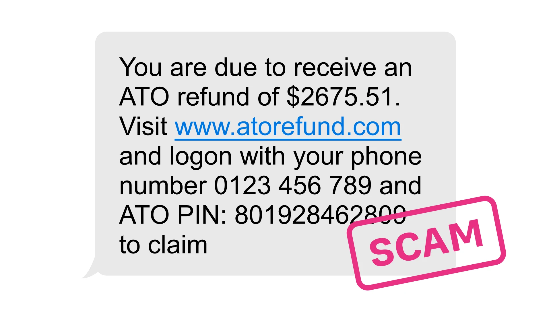 A scam text message about a tax refund