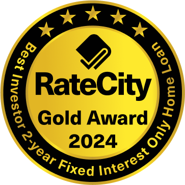 RateCity Gold Award 2024 - Best Investor 2-year Fixed Interest Only Home Loan award badge