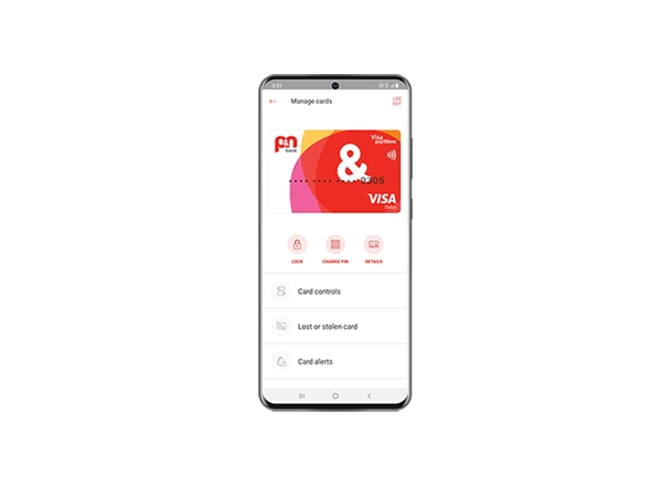 The P&N Bank mobile app card controls screen